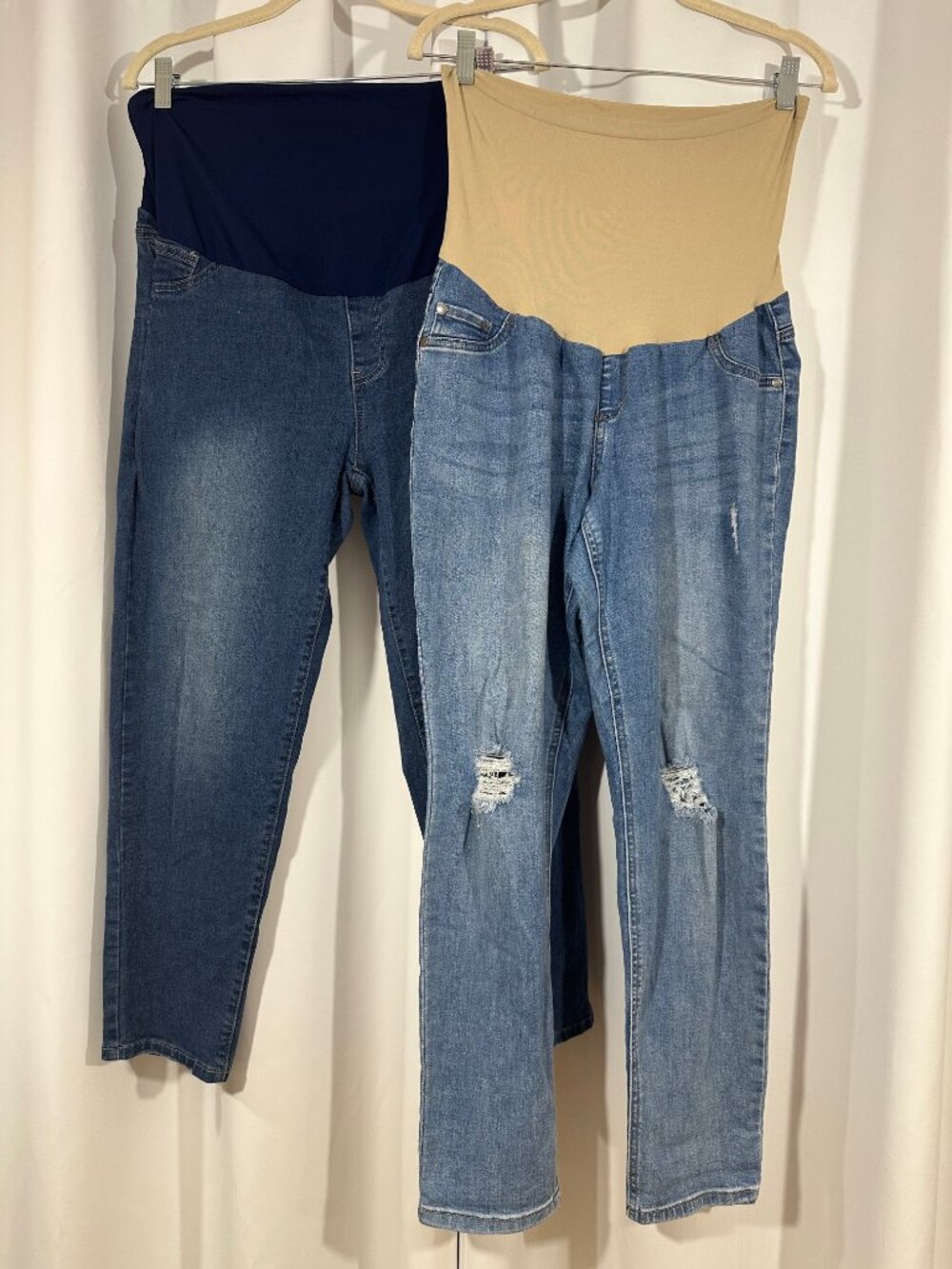 Bundle of 2 XL Maternity Jeans Distressed Stretch Denim